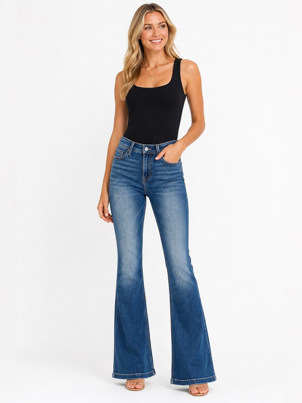 Flying Monkey Women's High-Rise Flare Jeans in Medium Blue